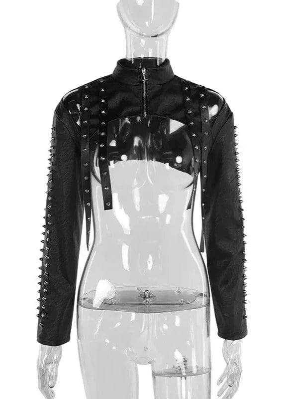 Teonclothingshop Bold and Edgy: Punk Faux Leather Cropped Jacket for Women