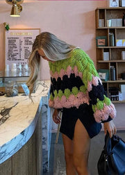 Teonclothingshop "Bold & Cozy: Colorful Loose Knit Sweater for Women"