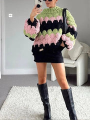 Teonclothingshop "Bold & Cozy: Colorful Loose Knit Sweater for Women"