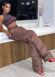 Teonclothingshop "Brown Wide Leg Cargo Pants: Casual Y2K Style for Women"