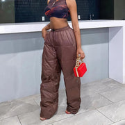 Teonclothingshop "Brown Wide Leg Cargo Pants: Casual Y2K Style for Women"