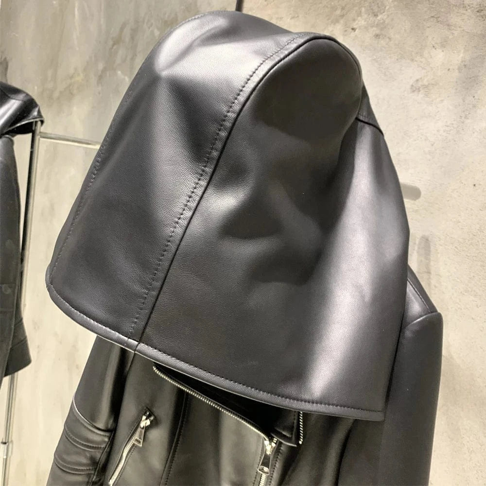 Casual Leather Jacket With Hood