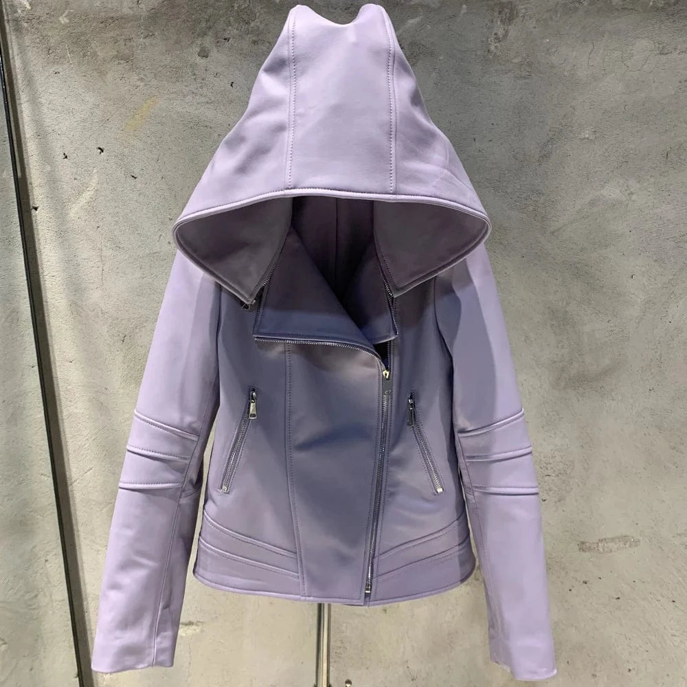 Casual Leather Jacket With Hood