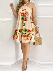 Teonclothingshop Casual summer dress with a tropical print without a back