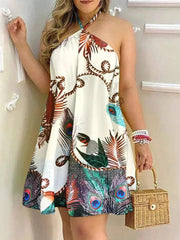 Teonclothingshop Casual summer dress with a tropical print without a back