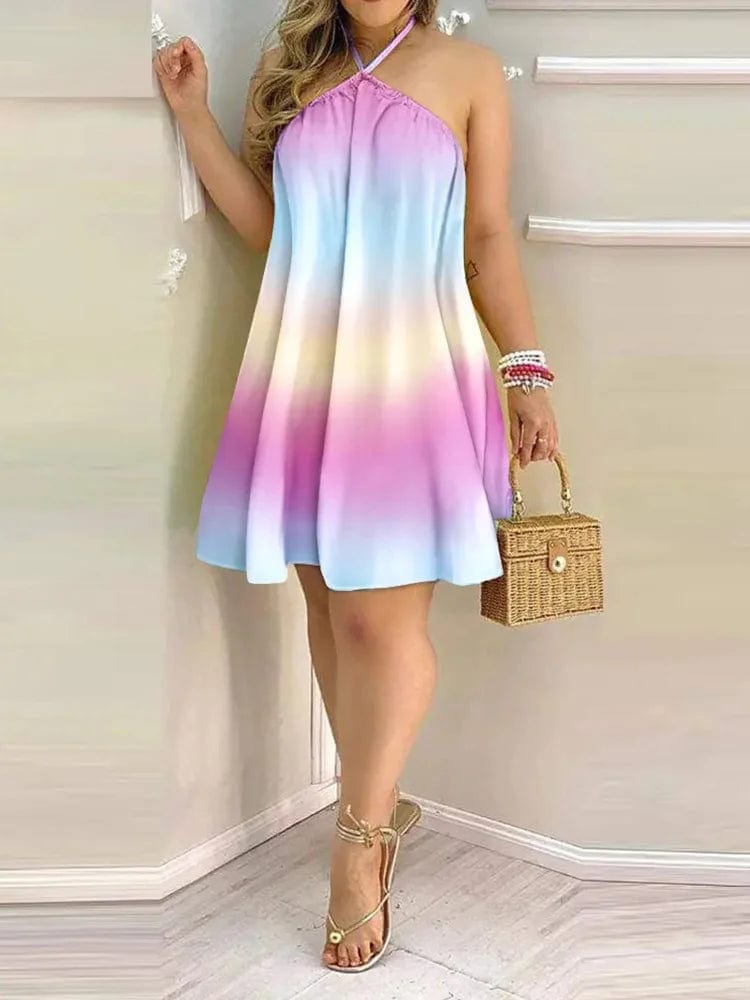 Teonclothingshop Casual summer dress with a tropical print without a back