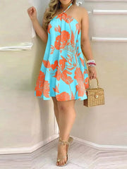 Teonclothingshop Casual summer dress with a tropical print without a back