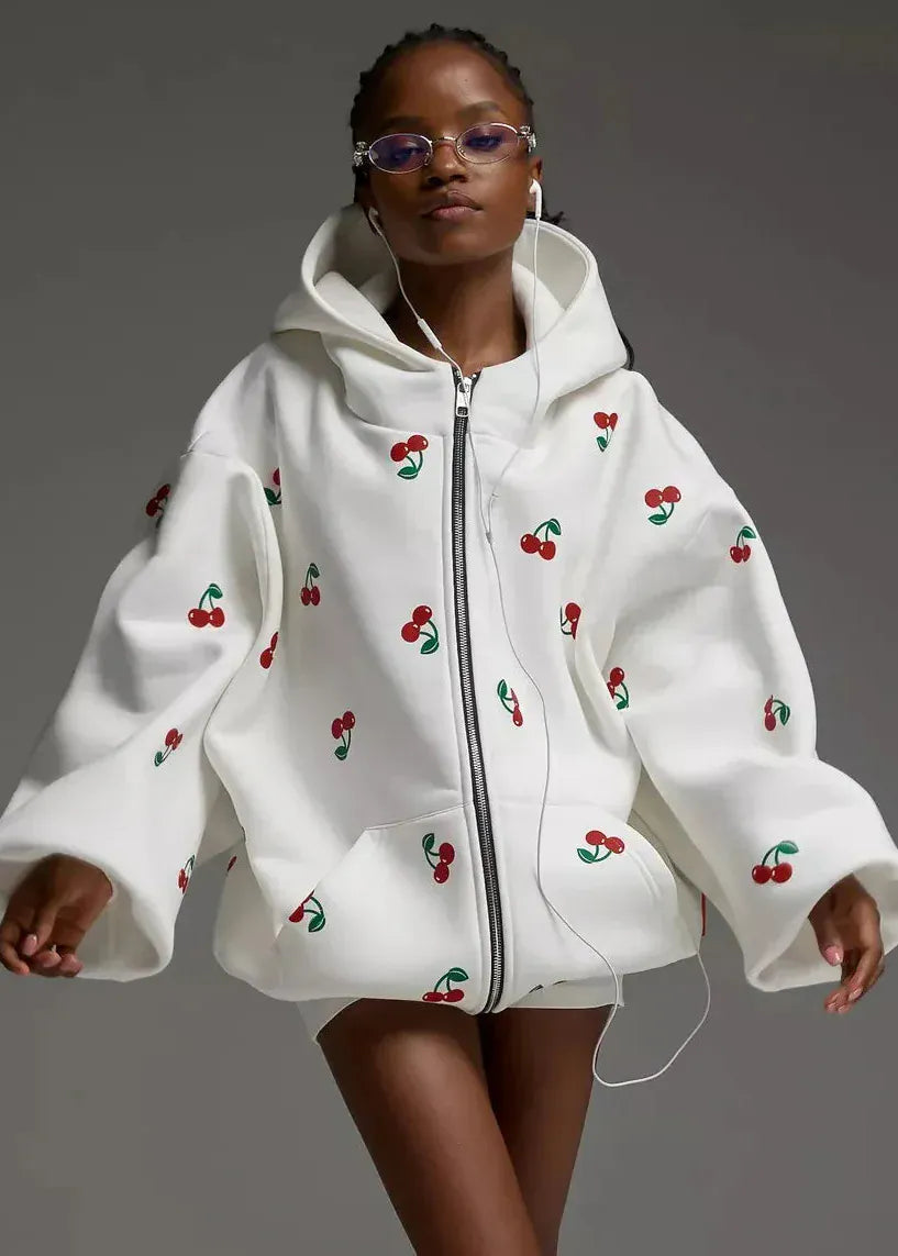 Cherry Print Hoodie Women