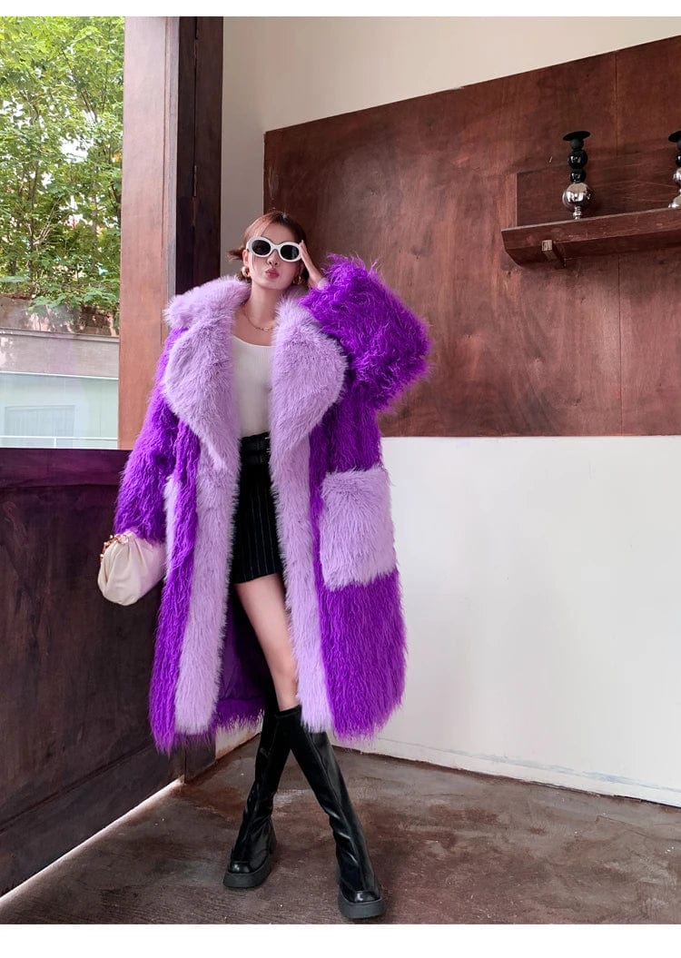 Teonclothingshop Chic and Cozy: Purple Faux Fur Coat for Women