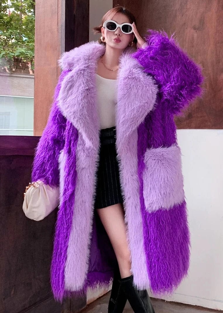 Teonclothingshop Chic and Cozy: Purple Faux Fur Coat for Women