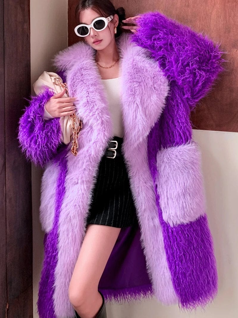 Teonclothingshop Chic and Cozy: Purple Faux Fur Coat for Women