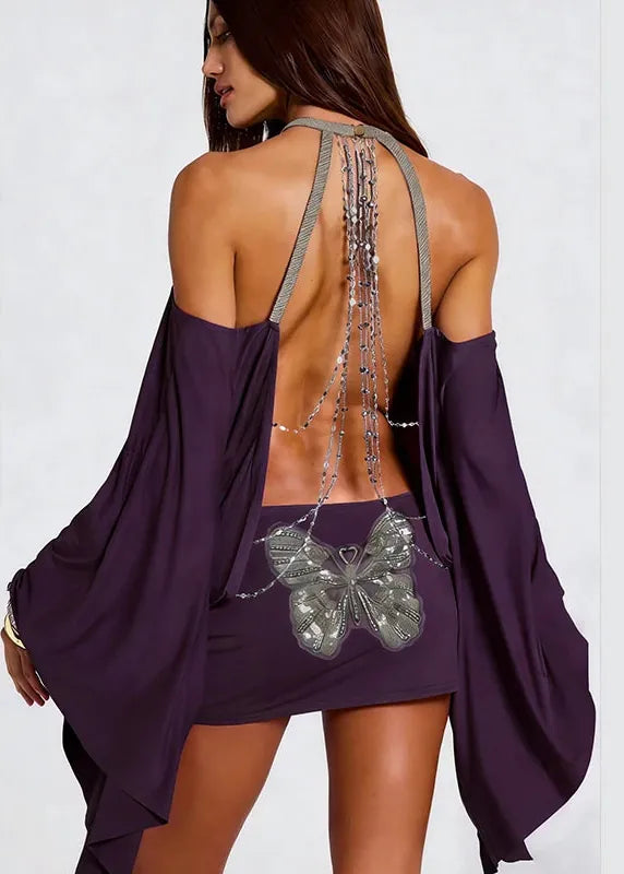 Chic Batwing Sleeve Backless Mini Dress