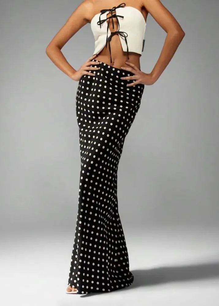 Chic Black Women Polka Dot Slim Long Skirt