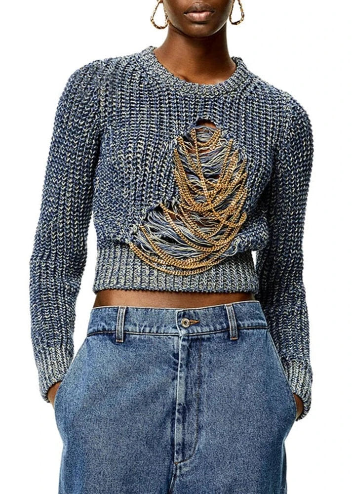 Teonclothingshop Chic chain-embellished sweaters for ladies