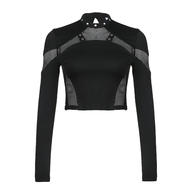 Teonclothingshop Chic Gothic Style: Mesh Patchwork Crop Top