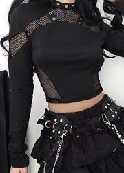 Teonclothingshop Chic Gothic Style: Mesh Patchwork Crop Top