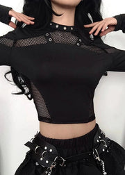 Teonclothingshop Chic Gothic Style: Mesh Patchwork Crop Top