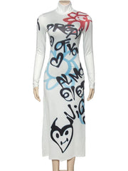 Teonclothingshop Colorful Letter Graffiti Print Dress Women