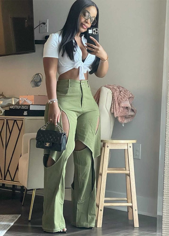 Teonclothingshop Contrast Color Patchwork Wide Leg Trousers