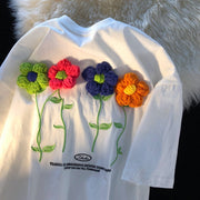 Teonclothingshop White / M Cotton Knitted Flower Top Cute Designer T Shirt 2023