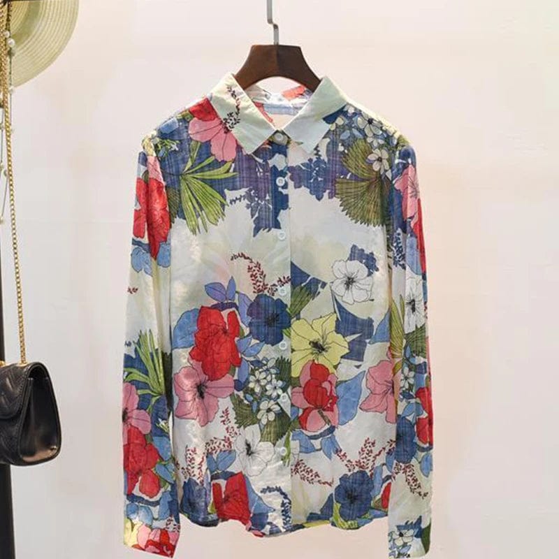 Teonclothingshop Cotton Linen Casual Fashion Floral Print Shirt