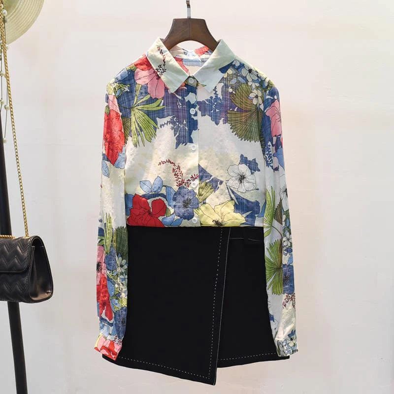 Teonclothingshop Cotton Linen Casual Fashion Floral Print Shirt