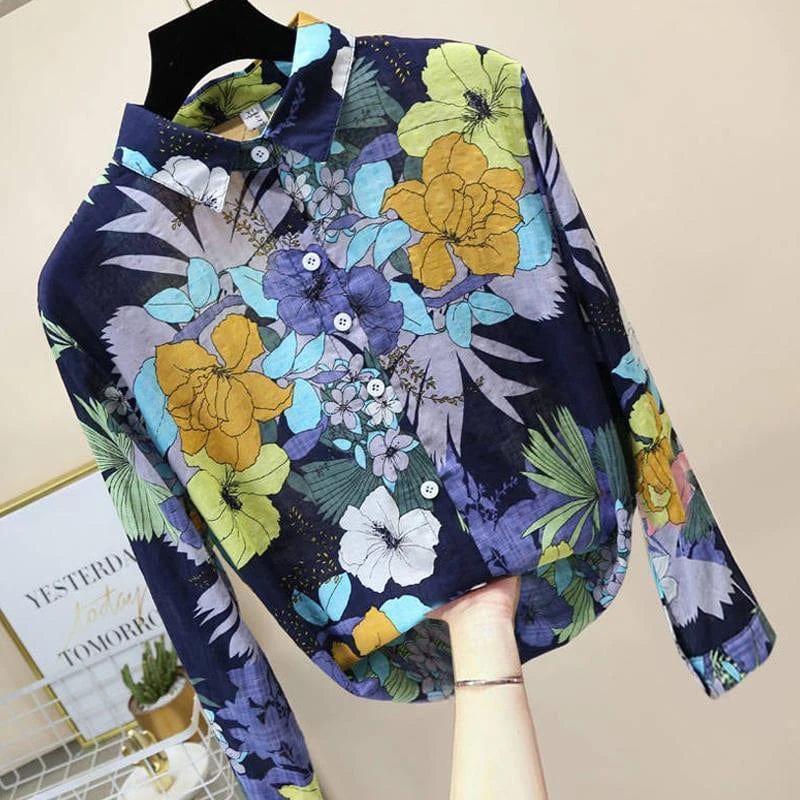 Teonclothingshop Cotton Linen Casual Fashion Floral Print Shirt