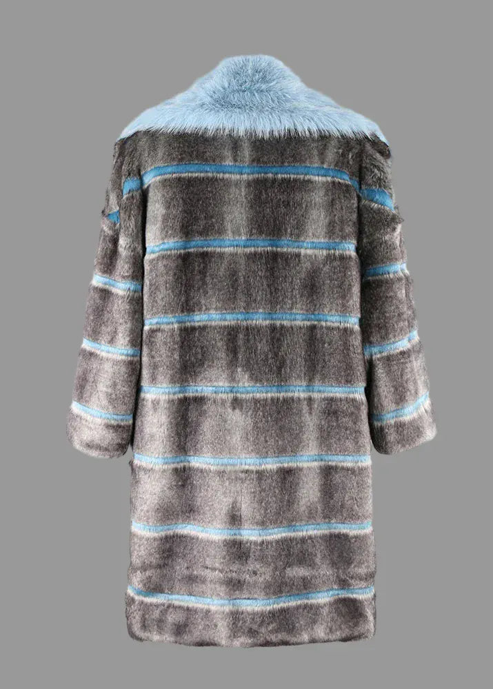 Striped fur coat with blue accents on a light gray background, featuring the Nerazzurri brand.