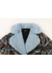 Brown coat with blue fur collar on a white background, featuring the Nerazzurri brand.