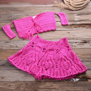 Teonclothingshop Crochet Two Piece Set | Summer Beach Dress with Hand Knitted Crop Top and Mini Skirt