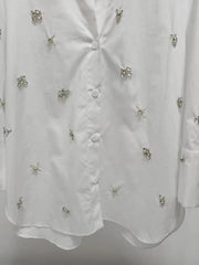 Teonclothingshop Crystal bead embellishments White women's shirt