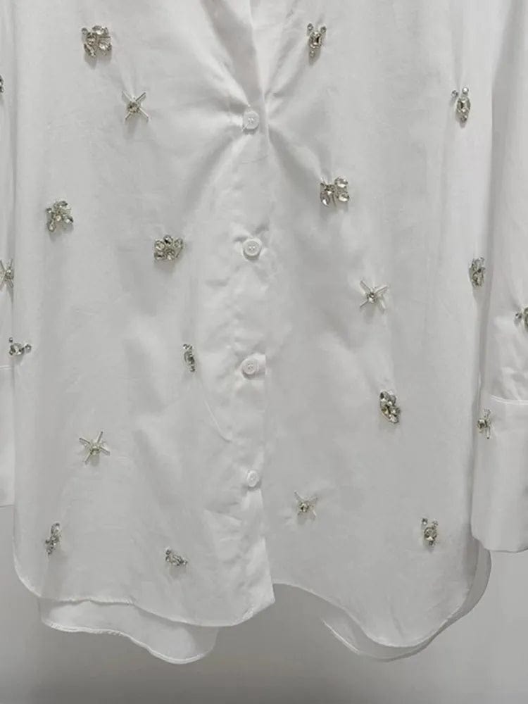 Teonclothingshop Crystal bead embellishments White women's shirt