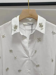 Teonclothingshop Crystal bead embellishments White women's shirt