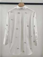 Teonclothingshop Crystal bead embellishments White women's shirt