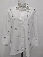 Teonclothingshop Crystal bead embellishments White women's shirt