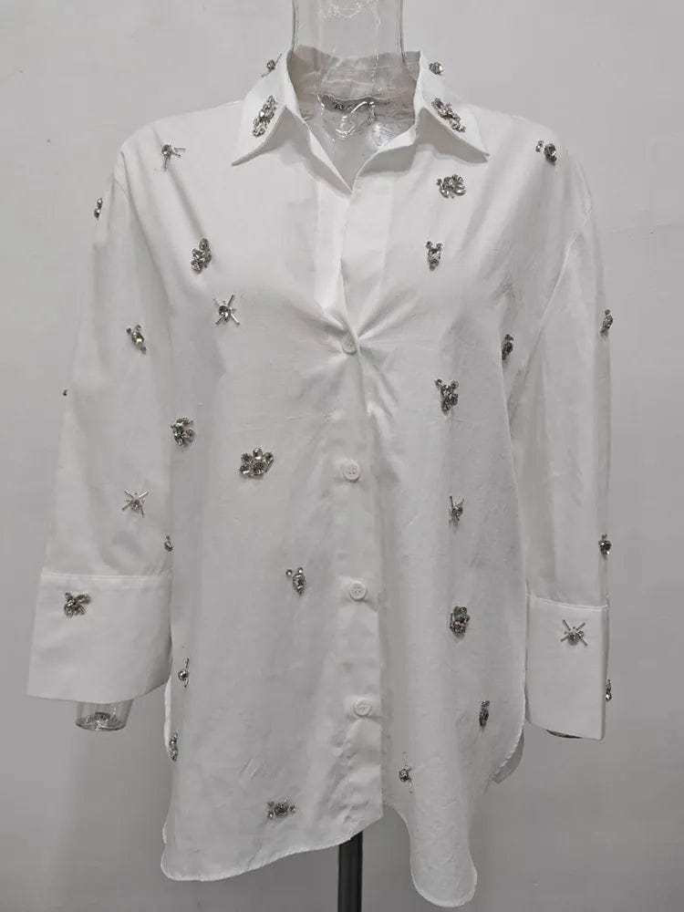 Teonclothingshop Crystal bead embellishments White women's shirt