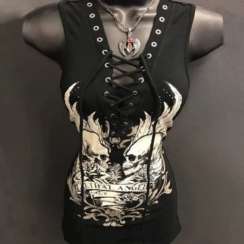 Teonclothingshop Dark Gothic Skull Print Slip Dress