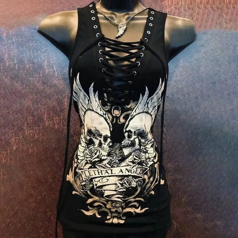 Teonclothingshop Dark Gothic Skull Print Slip Dress