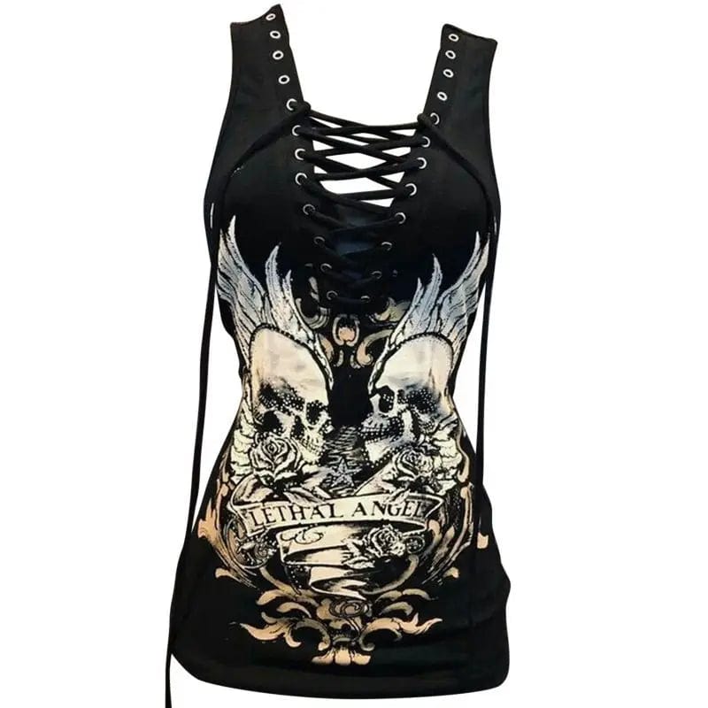 Teonclothingshop Dark Gothic Skull Print Slip Dress