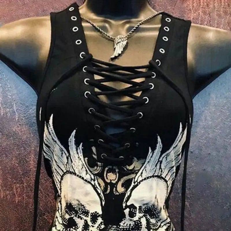 Teonclothingshop Dark Gothic Skull Print Slip Dress