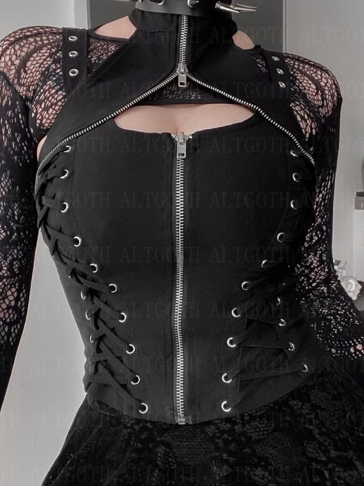 Teonclothingshop Dark Gothic Vintage Bandage Vest Women's Punk Grunge Halter Corset