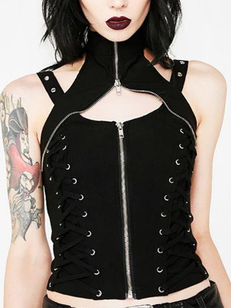 Teonclothingshop Dark Gothic Vintage Bandage Vest Women's Punk Grunge Halter Corset