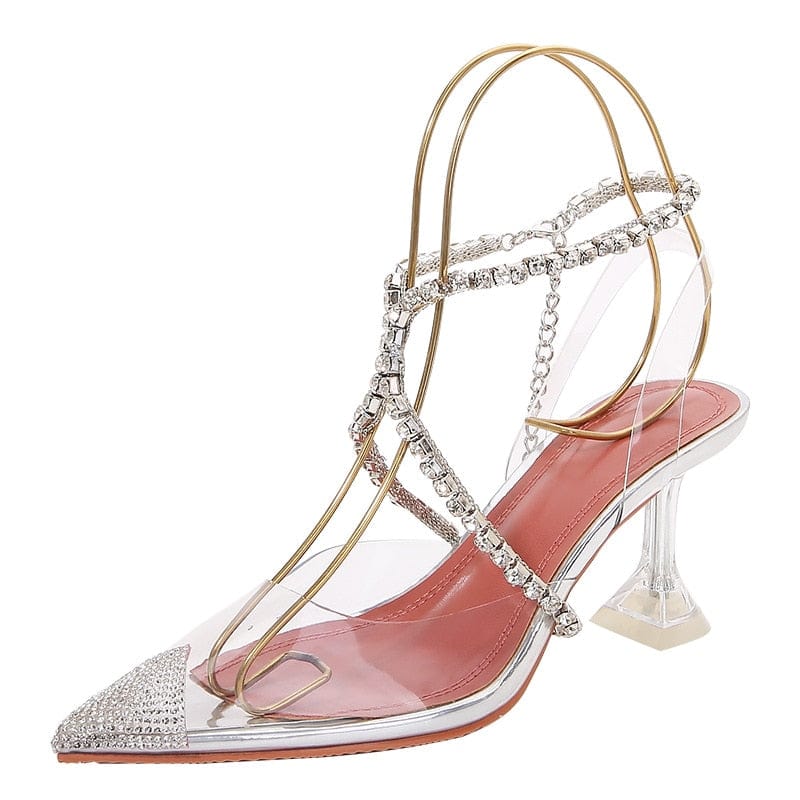 Teonclothingshop Designer Clear Crystal Sandals Women's High Heel Shoes