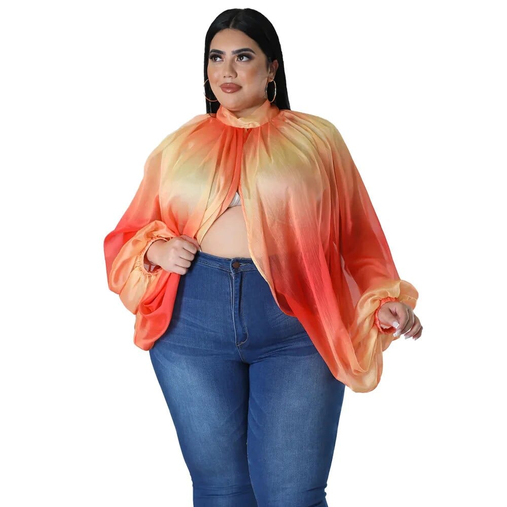 Teonclothingshop Discover Elegance with our Plus Size Gradient Print Chiffon shirt