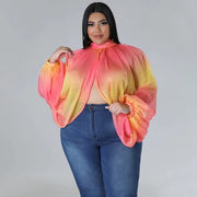 Teonclothingshop Discover Elegance with our Plus Size Gradient Print Chiffon shirt