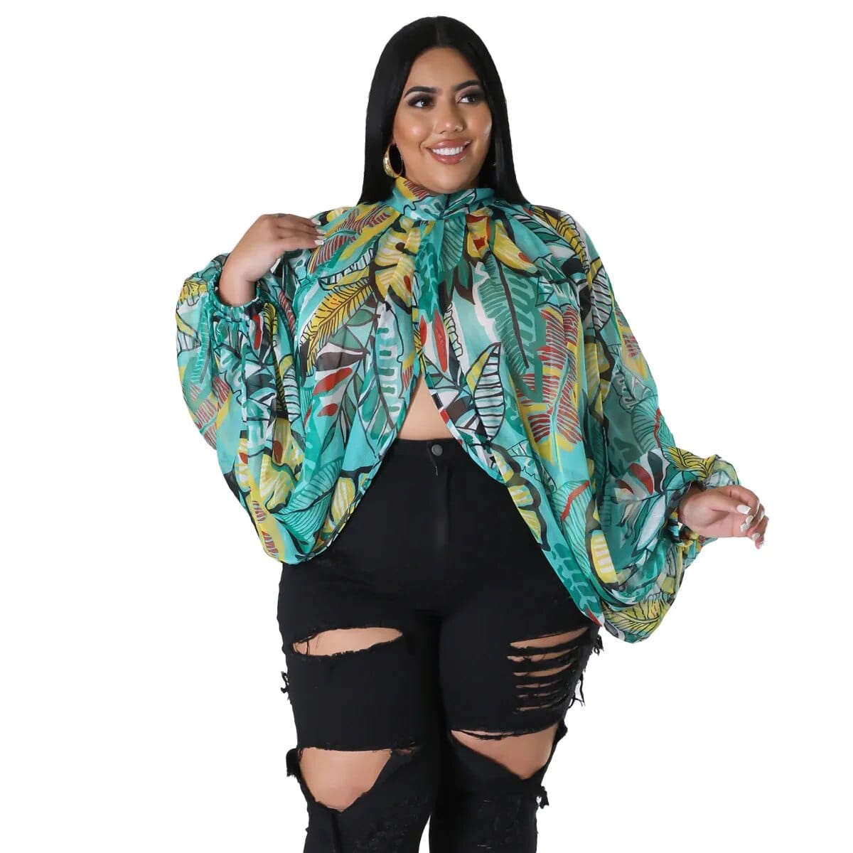 Teonclothingshop Discover Elegance with our Plus Size Gradient Print Chiffon shirt