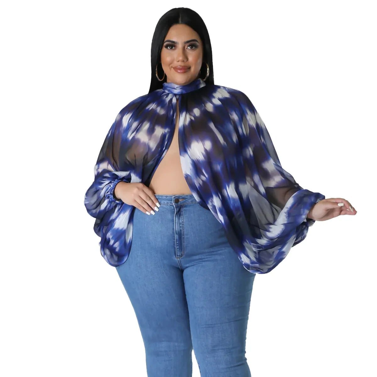 Teonclothingshop Blue / L Discover Elegance with our Plus Size Gradient Print Chiffon shirt