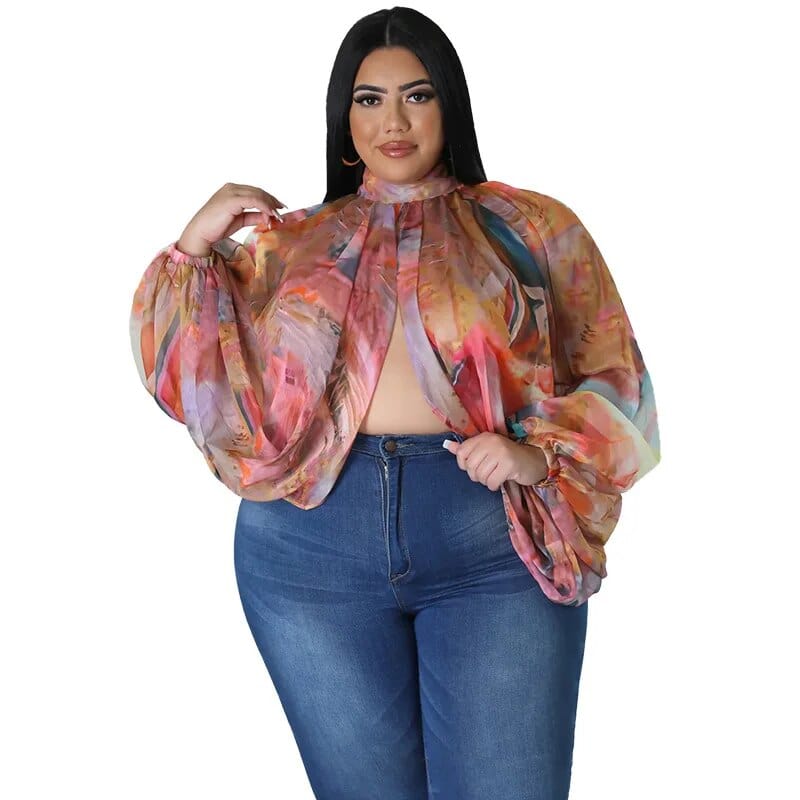 Teonclothingshop Discover Elegance with our Plus Size Gradient Print Chiffon shirt