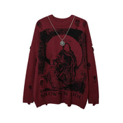 Teonclothingshop Red / M Distressed knitted gothic jumper