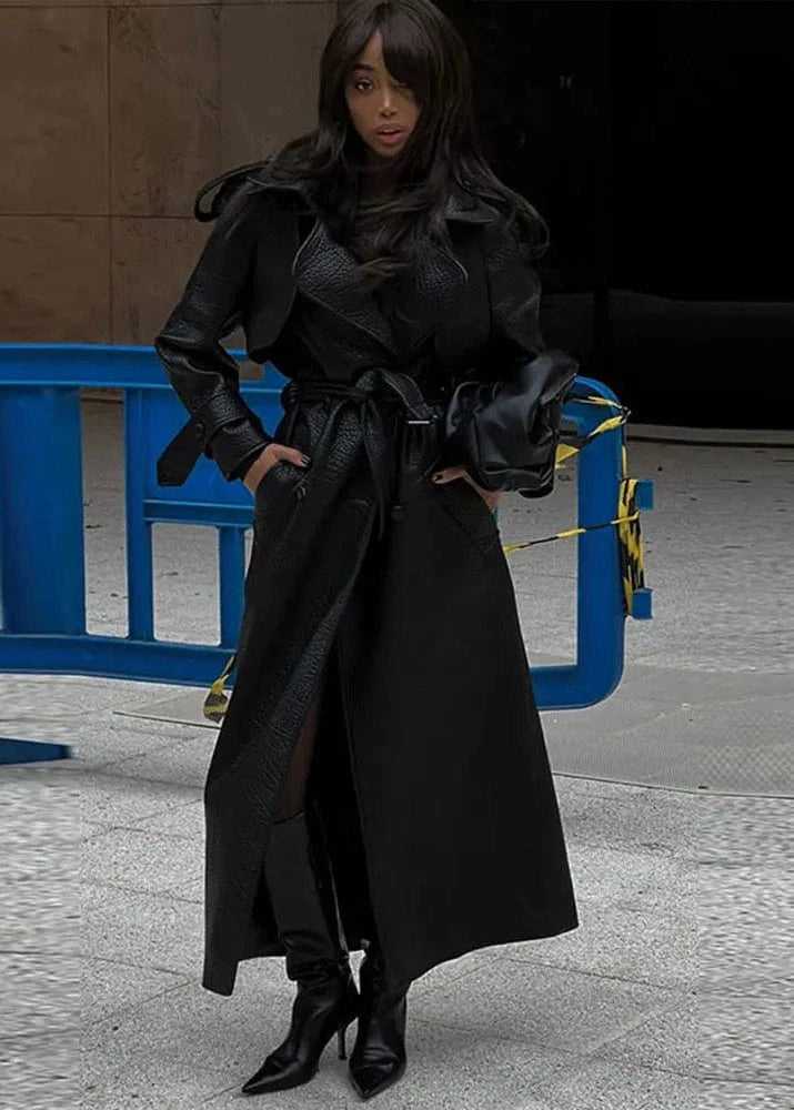 Double Breasted Leather Coat